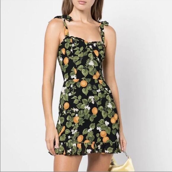 Reformation Christine Mini Black Clementine Print Dress Size 4 - Picture 3 of 12